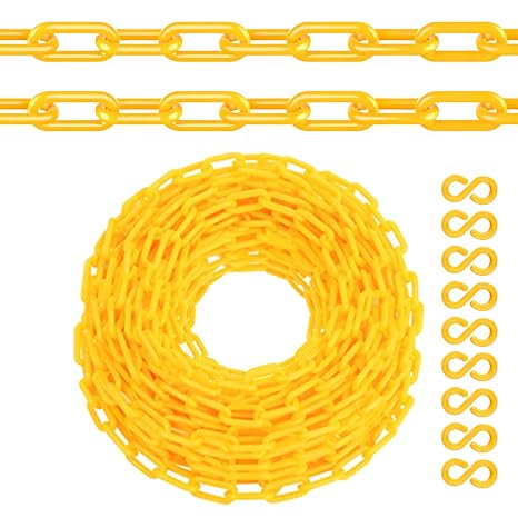 Plastic Chain, 220 FT Yellow Plastic Chain, Durable Plastic Safety Chain Barrier with 40 Hooks for Crowd Control, Private Property, Parking Lots, Driveways, Queue Line and Construction Sites