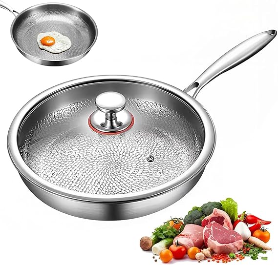 Titanium Hammered Pan Pro with Lid, Titanium Pans for Cooking Non Stick, Frying Pan Cookware (12in)