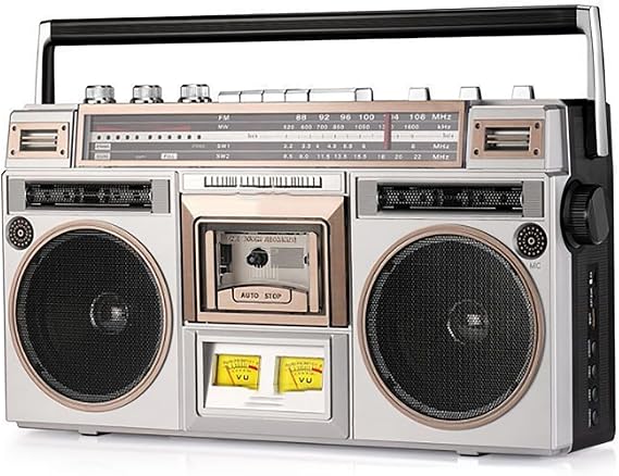 MObyat 80s Style Retro boombox CD Tape Player, Retro Bluetooth Cassette Player, Speaker power 7.2+7.2W, Transmission distance 10M, Support cassette, Bluetooth, USB, TF, FM MW radio, recording