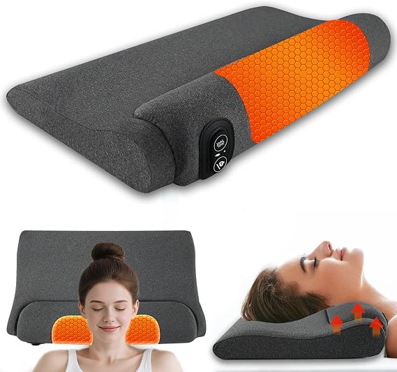 3-in-1 Neck Massager Pillow | Relieves Neck Hump & Shoulder Pain - Heating, Vibration & Airbag Lift for Deep Tissue Comfort (Grey)