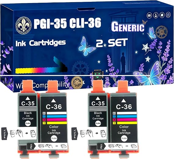 PGI-35 CLI-36 Ink Cartridges Compatible for Canon MAXIFY BX110 PIXMA iP100 PIXMA iP100WB PIXMA mini 320 Printers, Black High Yield 190 Pages Printer Accessories (2 Set)