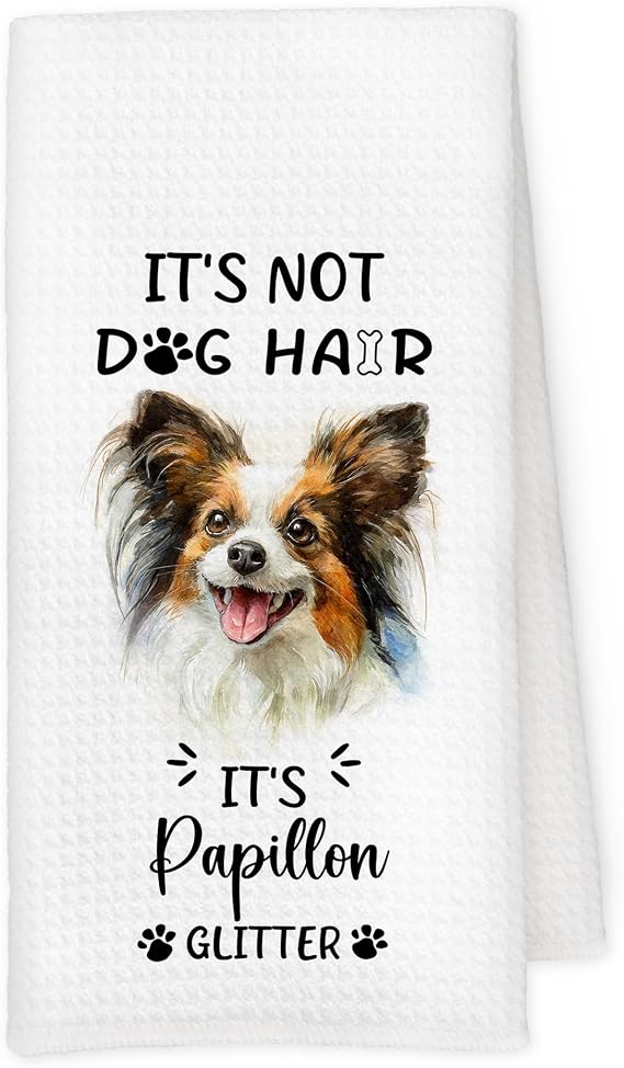 Funny Papillon Dog Kitchen Towels, Papillon Dogs Gifts for Women Dogs Mom Lovers, It's Not Dog Hair Glitter Pet Decorative Hand Tea Dish Towel for Bathroom Kitchen Decor, 16x24 Inch