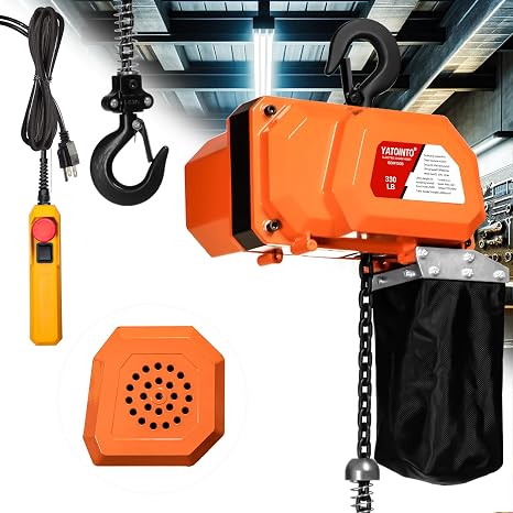 YATOINTO 330LBS Electric Chain Hoist, 120V Winch with 5ft Wired Remote Control, Single Phase Overhead Crane Garage Ceiling Pulley Winch Hook Mount, 9.8ft Lift Height, w/Emergency Stop Switch