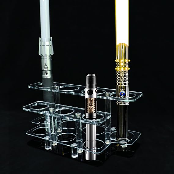 Lightsaber Stand,Acrylic Multi-Hole Lightsaber Holder,Tabletop lightsaber display with 7 lightsabers displayed vertically for lightsaber organization (black)