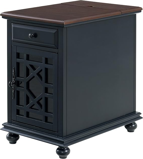 Martin Svensson Home Elegant Power Chairside End Table, 24 in x 16 in x 25 in, Blue with Walnut