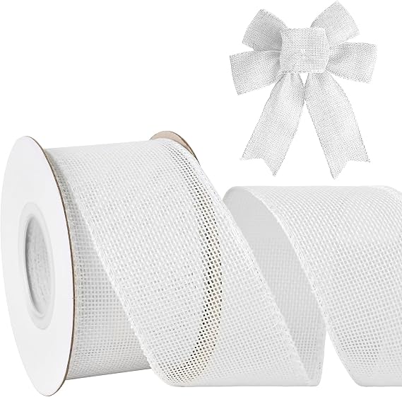 Mupera White Wired Ribbon - Upgraded 2" Burlap Ribbons for DIY Craft, Gift Wrap, Wedding, Christmas Decor (10 Yards)