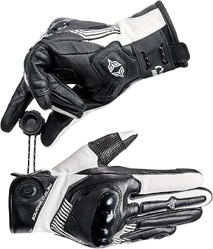 DUHAN Leather Motorcycle Gloves Men/Women, Riding Gloves with Magnetic Fasteners, TPU Knuckle Protection Powersports Gloves