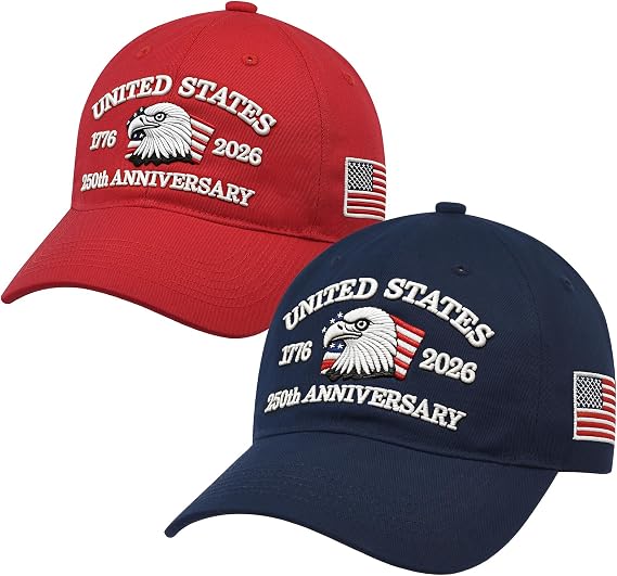 LCZTN 2 Pack 250th Anniversary USA Hat 2026 Patriotic Baseball Cap for Men Women,American 250 Year Anniversary Merchandise