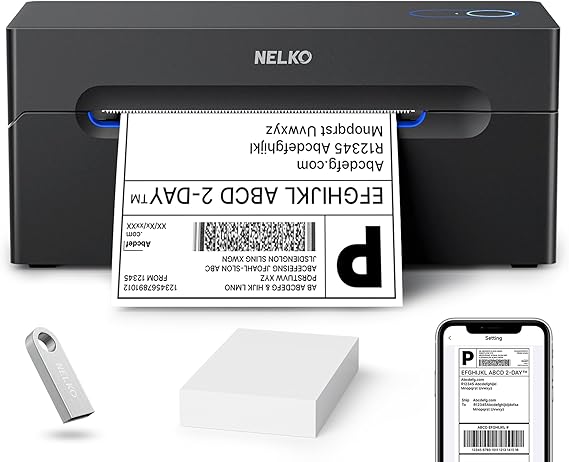 Nelko PL70E Bluetooth 4x6 Thermal Shipping Label Printer for Business Black | Works with iPhone, Android, Windows, Mac; fit Amazon, Shopify, Etsy, Royal Mail, Evri, DPD, DHL shipping platforms