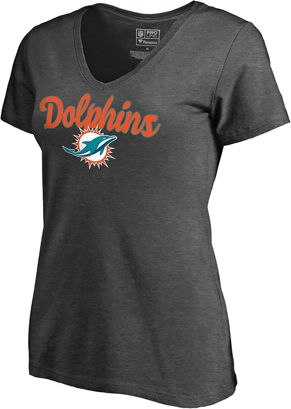 Women's Dark Heathered Gray Miami Dolphins Freehand V-Neck T-Shirt
