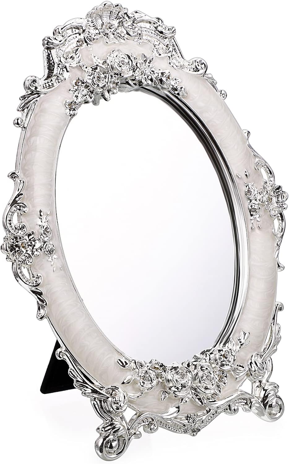 SUMTree Makeup Mirror Rose Embossed Antique Oval Table Mirror with Stand for Home, Bedroom, Dressers, Living Room, Bathroom