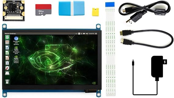 Waveshare Development Pack (Type C) Designed for Jetson Nano Bundle with 7inch Touch Display IMX219-77 Camera 64GB Micro Card and Accessories(9 Items)
