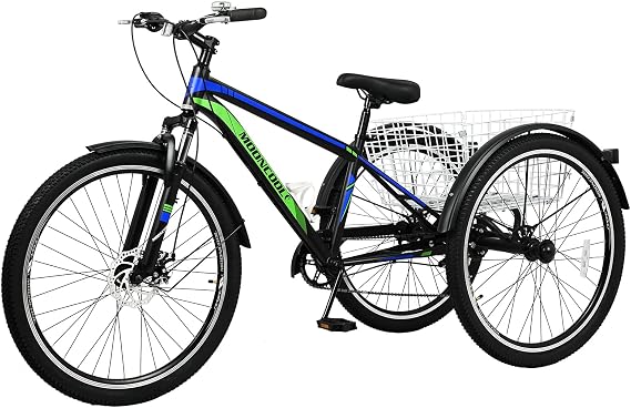 Adult Mountain Bike, 7 Speed Three Wheel Bike Mountain Tricycle Adult Tricycle Cruiser Trike, 24/26/27.5 Inch Adults Trikes with Shopping Basket, Exercise Men's Women's Tricycles