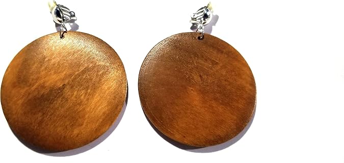 Clip-on Earrings Bohemian Wood Earrings Circle Hoop 2.5 inch