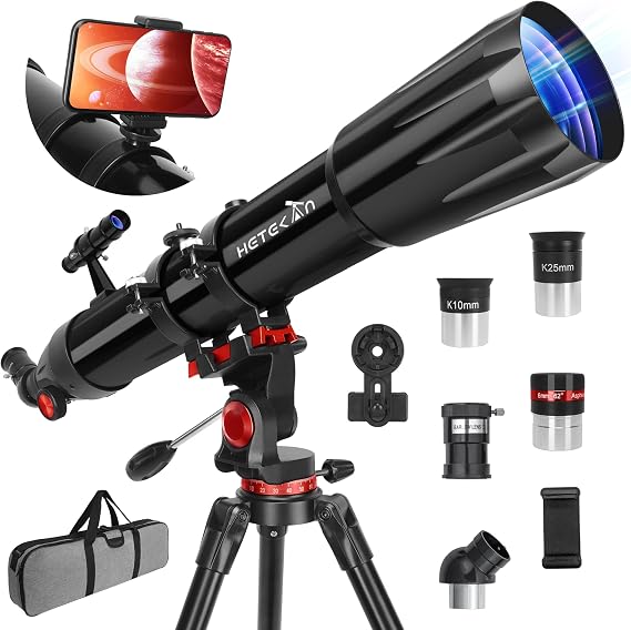 Telescope for Adults High Powered, 90mm Aperture 900mm Refractor | Telescopes for Kids & Beginners, Magnification 450X,for Planet Observation with Stainless Tripod & Phone Adapter