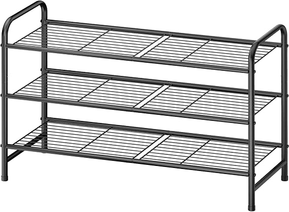 Kitsure Stainless Steel Shoe Rack Organizer, 25.6" Wide - 3 Tier, Black