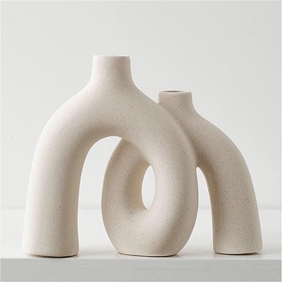 Boho Style Cream White Ceramic Vases Set - Decorative Flower Vases for Living Room, Dining Table, Hallway Console & Fireplace, Modern Dresser and Shelf Decor