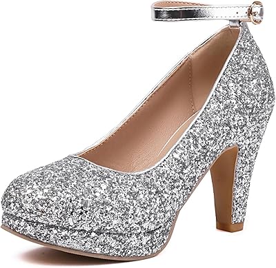ForeMode Fashion Women Ankle Closed Toe Heels Pump for Women Toe Block Heels Square Dress Wedding Party Pumps Shoe