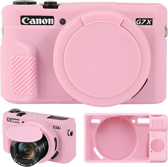 Camera Case for Canon Powershot G7 X Mark II Digital Camera, Soft Silicone Protective Bag Removable Lens Cover, Silicone Cover Rubber Soft Camera Case, Pink