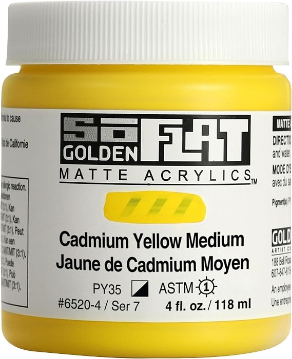 GOLDEN SoFlat Matte Acrylics, Cadmium Yellow Medium, 4 fl. oz. Jar