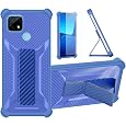 Case for Realme C21Y Phone Case Stand Cover [with Tempered Glass Screen Protector] Hybrid Case [Folding Support Magnetic] [Frosted Anti-Fingerprint] Blue