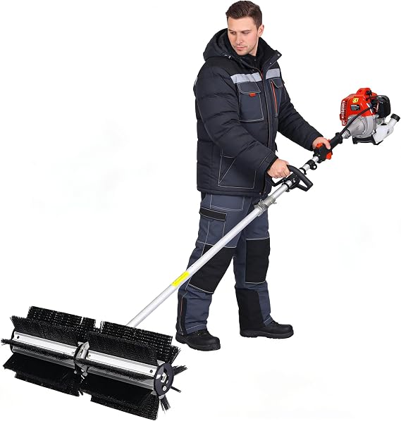 Gas Snow Sweeper Gasoline Powered 52CC 2-Stroke Engine Walk-Behind Power Broom, 24" Clearing Height Paddle Sweeper for Driveway, Gravel, Lawn & Garden (EPA)