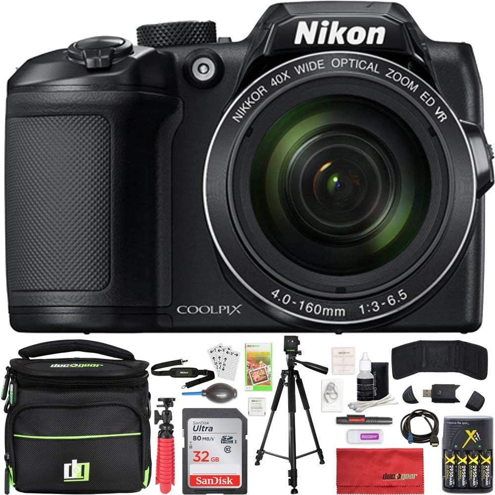 Nikon COOLPIX B500 16MP 40x Optical Zoom Digital Camera 32GB Bundle includes Camera, Bag, 32GB Memory Card, Reader, Wallet, AA Batteries  Charger, HDMI Cable, Tripod, Beach Camera Cloth and More Parallel imports