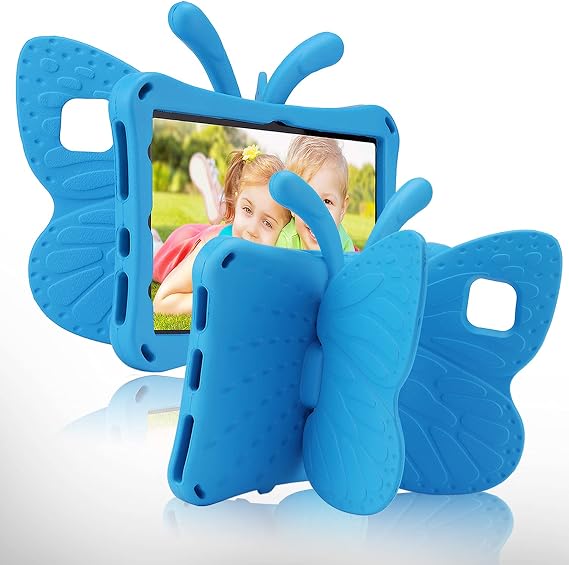 Kindle Fire HD 10 Kids Pro Tablet Case Fire HD10 2021 2023 10.1 11th 13th Generation Butterfly Case with Kickstand EVA Full Boby Rugged Shockproof Kids HD 10 Plus Tablet Cover for Girl Gift (Blue)