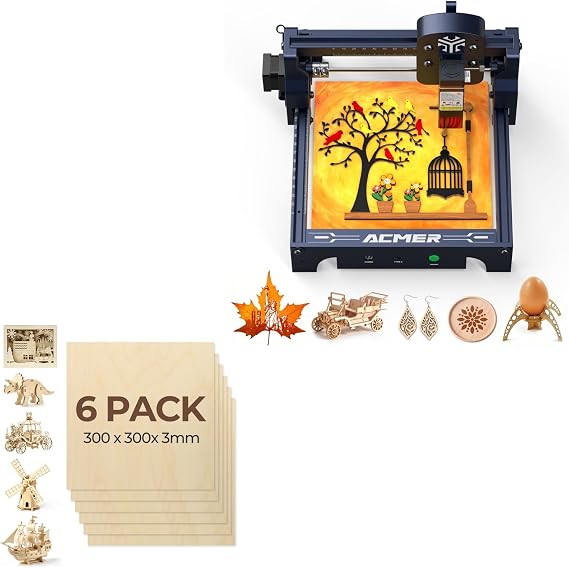 ACMER S1 6W Laser Engraver and Birch Wood Sheets 6 Pack
