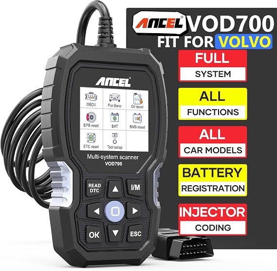 ANCEL VOD700 All System OBD2 Scanner for Volvo Car Code Reader Full Function Diagnostic Scan Tool ABS Bleed Injector Oil ETC SRL BMS EPB TPMS Reset Tool | ABSブリードとオイル、BMS、EPB、TPMS、インジェクターなどのサービスで、主要な車両システム全体のコードを読み取ってクリアします。