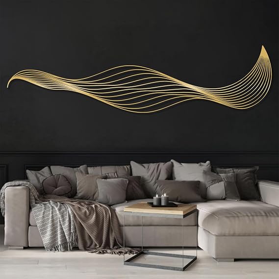 Abstract Lines Metal Wall Decor, Line Twist Wall Art, Abstract Wall Art, Large Contemporary Metal Sculpture, Modern Wall Decor, Spiral Wall Art, Office Home Decor, Housewarming Gift (13"x53"|34x135cm, Gold)