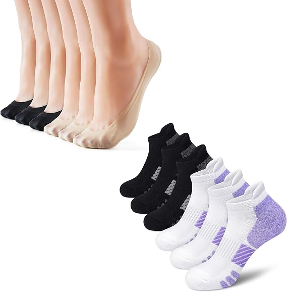 6 Pairs Women No Show Socks + 6 Pairs Anti-blister Cushioned Ankle Socks for Women