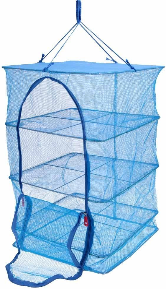 Docooler 4 Layers Meat Drying Net Drying Rack Net Folding Vegetable Fish Dishes Mesh Hanging Drying Net with Zipper Blue 40 40 65cm