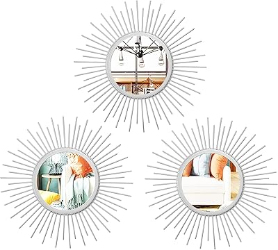 Cityelf 3 Set Sunburst Mirrors for Wall Decorative Metal Mirrors Small Mirror Sets Decor Hanging Mirror Wall Sculpture for Bedroom Living Room Entryway