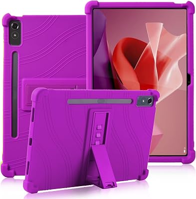 ATOOZ for Lenovo Tab P12 Case 12.7 Inch 2023, Soft Silicone Shockproof Kids Case for Lenovo P12 Tablet with Bracket & Pen Holder Purple