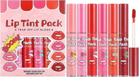Peel Off Lip Stain Set - 6 Colors Lip Tint Peel Off Set - Transfer proof Lip Stain Matte Finish - Non-sticky Tattoo Lip Tint - Waterproof Lip Gloss Gift Set for Women Long Lasting