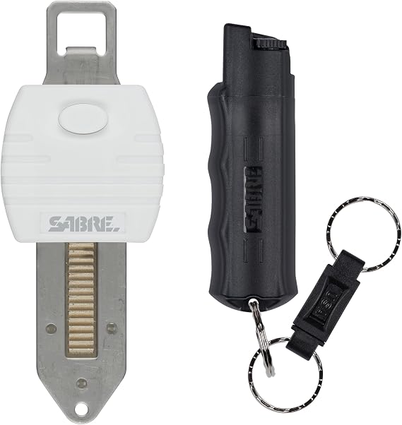 SABRE Home & Away Personal Safety Kit Pepper Spray with QuickRelease Safety Keychain, Portable Door Lock with Travel Bag, Max Strength, TSA Approved Travel Door Lock, 0.54 fl oz