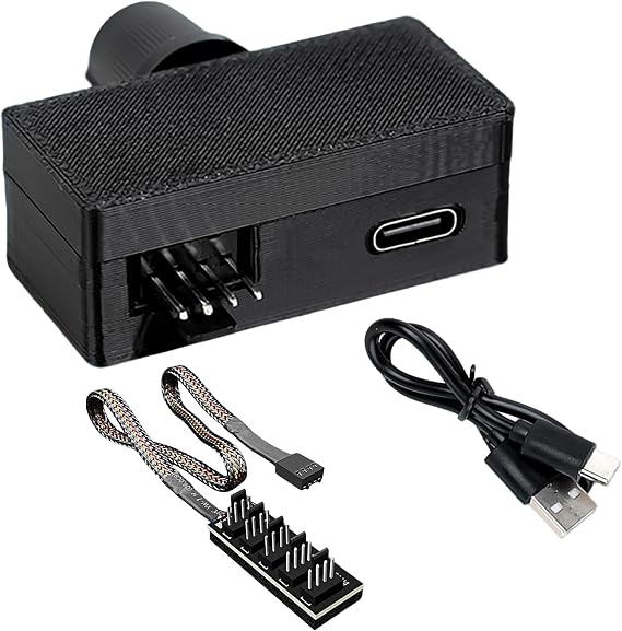 4 Pin 12V PWM Fan Controller with Type C Interface and 4Pin 5 Way PC Fan Splitter Hub,0-100% DC Speed Adjustment (Style1)