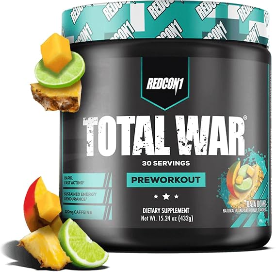 REDCON1 Total War Pre Workout, Baja Bomb - Beta Alanine  Citrulline Malate Keto Friendly Preworkout for Men & Women with 320mg of Caffeine - Fast Acting 30 Servings