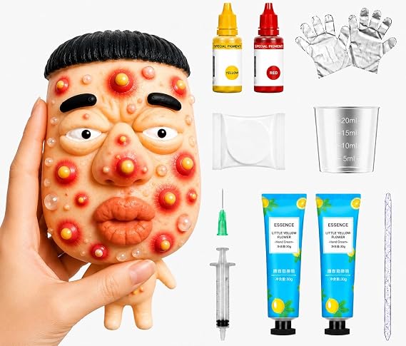 Pimple Popping Toy Kit for Adults & Teens, Refillable Funny Face Squishy with Sensory Compound, Pimple Popper Toy, ASMR Fidget Toy, Satisfying Popping Kit, Novelty Desk Gift (SquishFace)