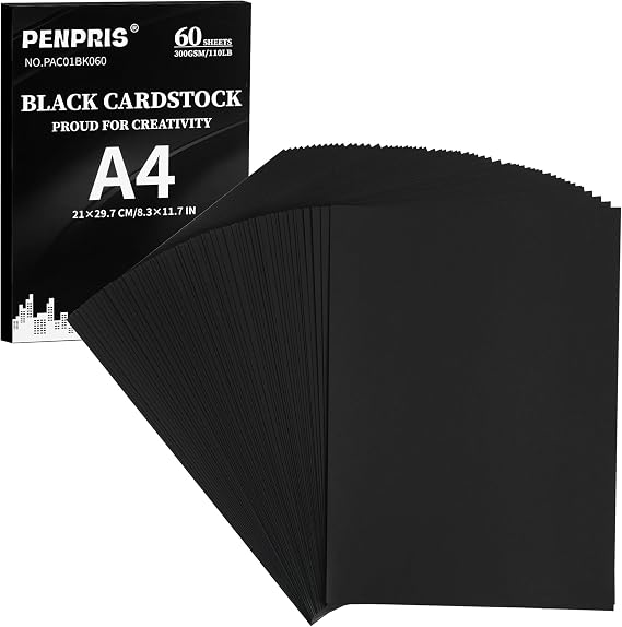 60 Sheets Black Cardstock A4 Size 300gsm/110lb Construction Paper