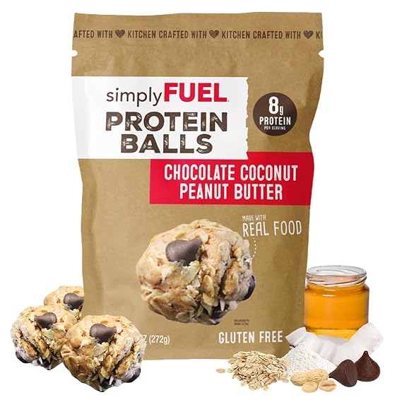 simplyFUEL Whole-Food Protein Balls (Peanut Butter Chocolate Coconut Fusion) - 8 g High-Protein, Gluten-Free, Healthy Snack for Adults & Kids - 9.6 oz