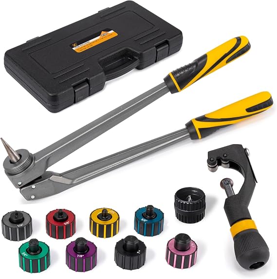 Z ZN100S All-in-One HVAC Pipe Expander Tool Kit, 11-Piece Set with 8 Color-Coded Heads, Tube Cutter & Reamer for Swaging 1/4" to 1-1/8" Copper Pipes