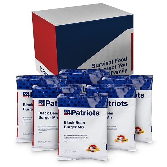 4Patriots Black Bean Burger Mix: Delicious Vegetarian Long-Lasting Survival Food Kit, 48 Servings