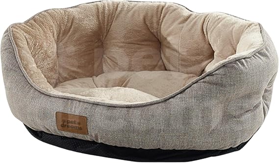 Pet Dreams Sprit Luxury Cat/Dog Bed, Anti-Slip Underlayment, Certified Plush Fabric, Washable, Silicone Fiber Filled (Beige, 50 x 40 cm)