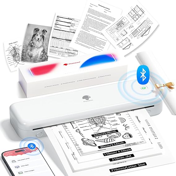 Phomemo M834 Inkless Portable Thermal Printer for Travel, 8.5 x 11, White