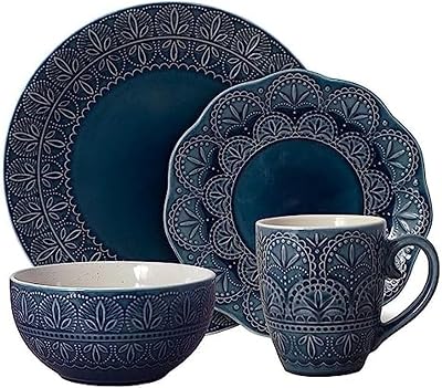 Pfaltzgraff Havana Dinnerware Set 16 Piece, Blue