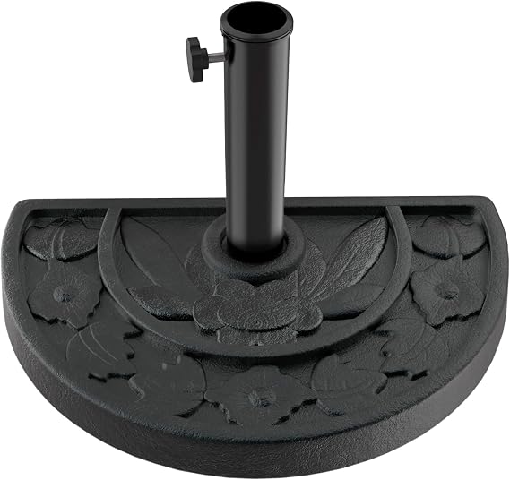Half Round Umbrella Base - 20lb Weighted Semicircle Freestanding Resin and Concrete Umbrella Stand for Outdoor Use by Pure Garden (Black)
