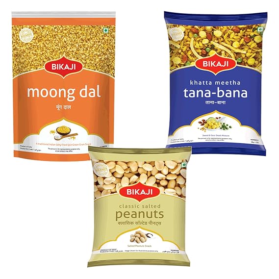 Bikaji Combo Pack Assortment Khatta Meetha 1Kg & Salted Peanut 200g & Moong Dal 200g authentic Indian Snacks Family Pack | Crunchy Namkeen, Party Mix, Bar Snacks & Teatime Treats