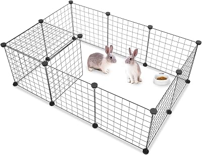 Pet Playpen, 12 Panels Small Animal Cage Portable Rabbit Fence Dog Playpen, DIY Metal Enclosure, Guinea Pig Playpen for Puppy Play Pen, Bunny Playpen, Hamsters, Hedgehogs Indoor Outdoor Black